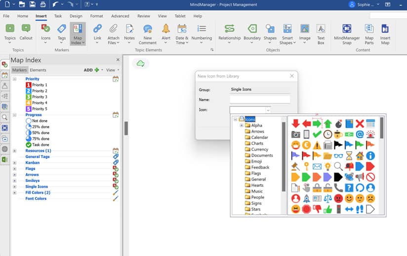 Insert images, text, and icons