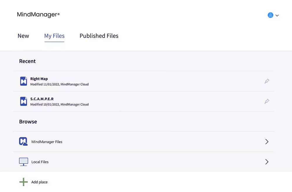 Centre de collaboration centralisé : MindManager Files et MindManager Places