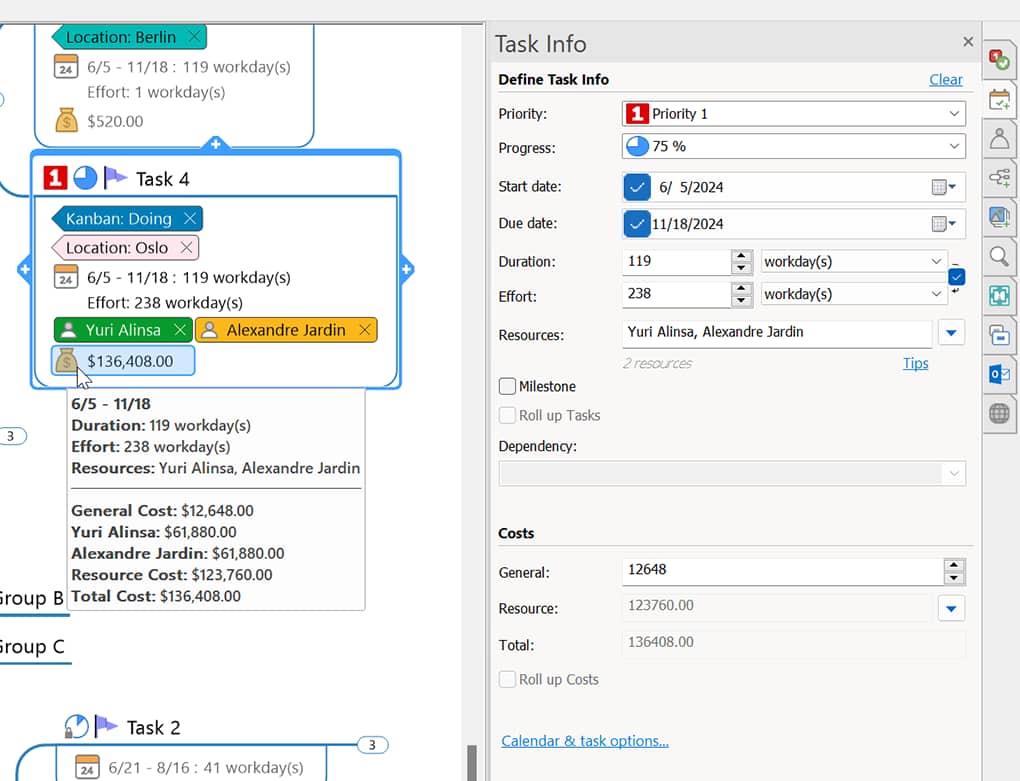 Add tasks, resourcing, costing and more to your project